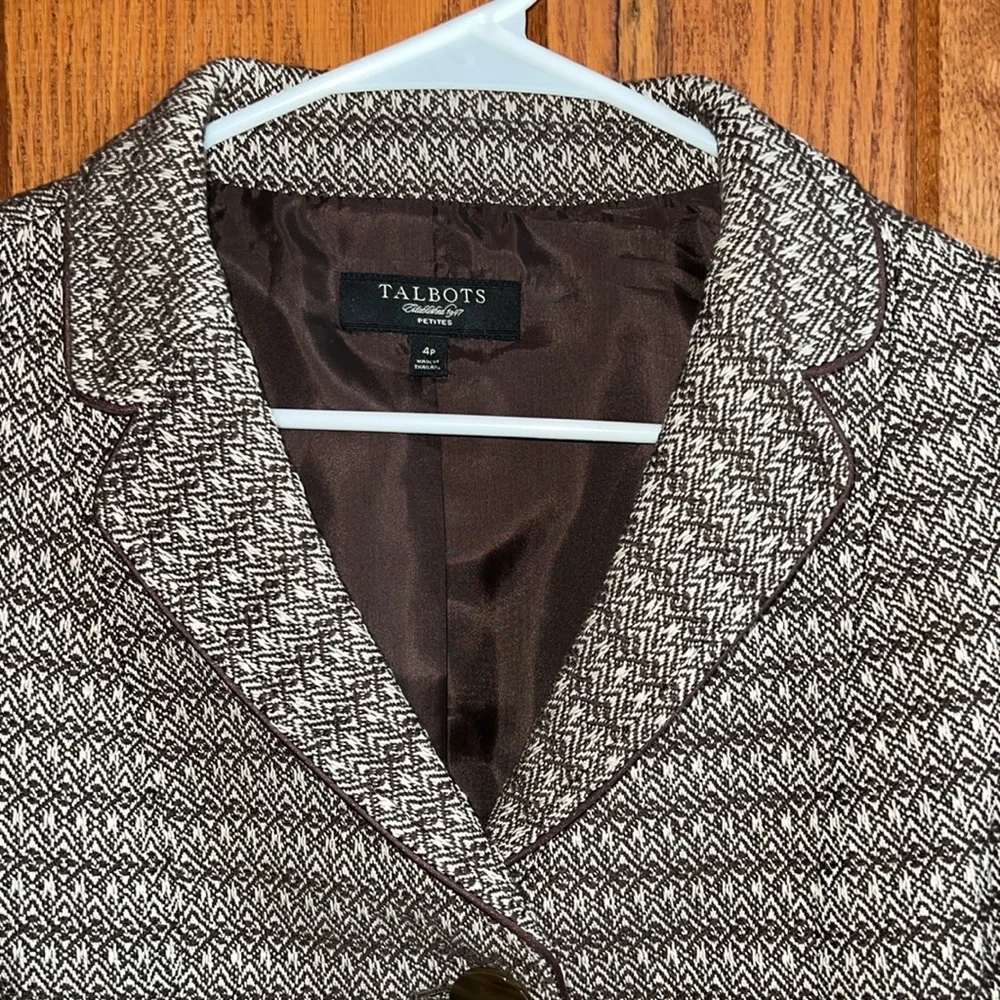 Talbots Brown and White Textured Blazer Size 4 Petite - Picture 2 of 4